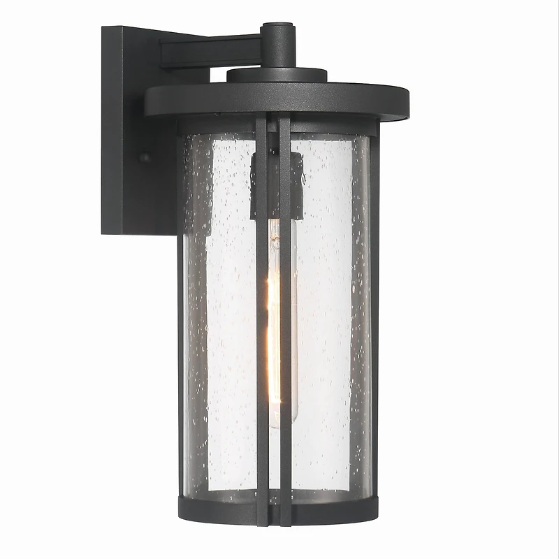 Hello Honey® Maude Matte Black Modern Cylindrical Metal & Glass Wall Mounted Outdoor Wall Light