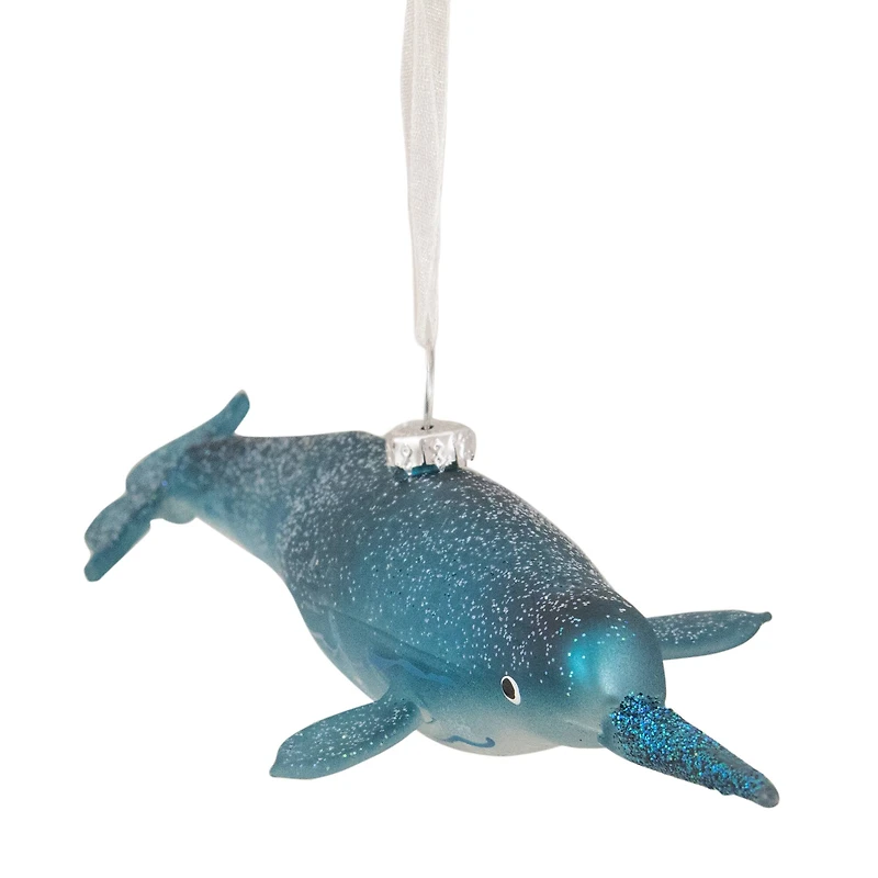 Blue Glitter Pipefish Glass Ornament