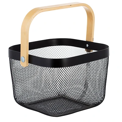 Simplify Black Mesh Tote with Bamboo Handle