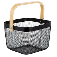 Simplify Black Mesh Tote with Bamboo Handle