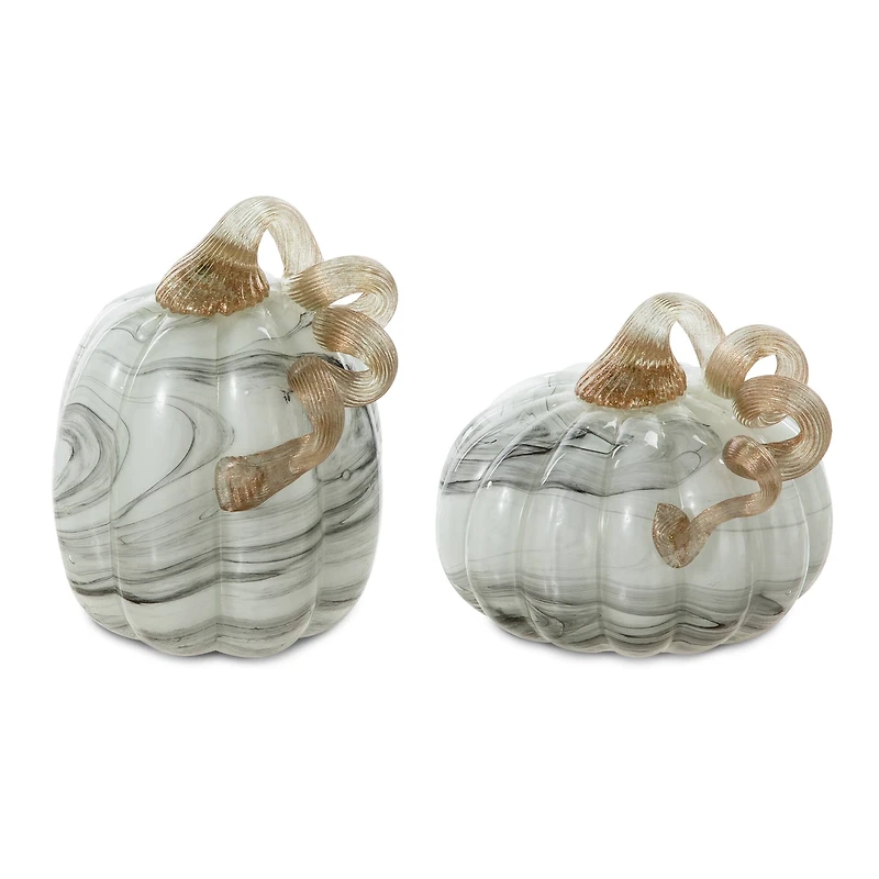 Glitzhome® Gray Marble Glass Pumpkin Set