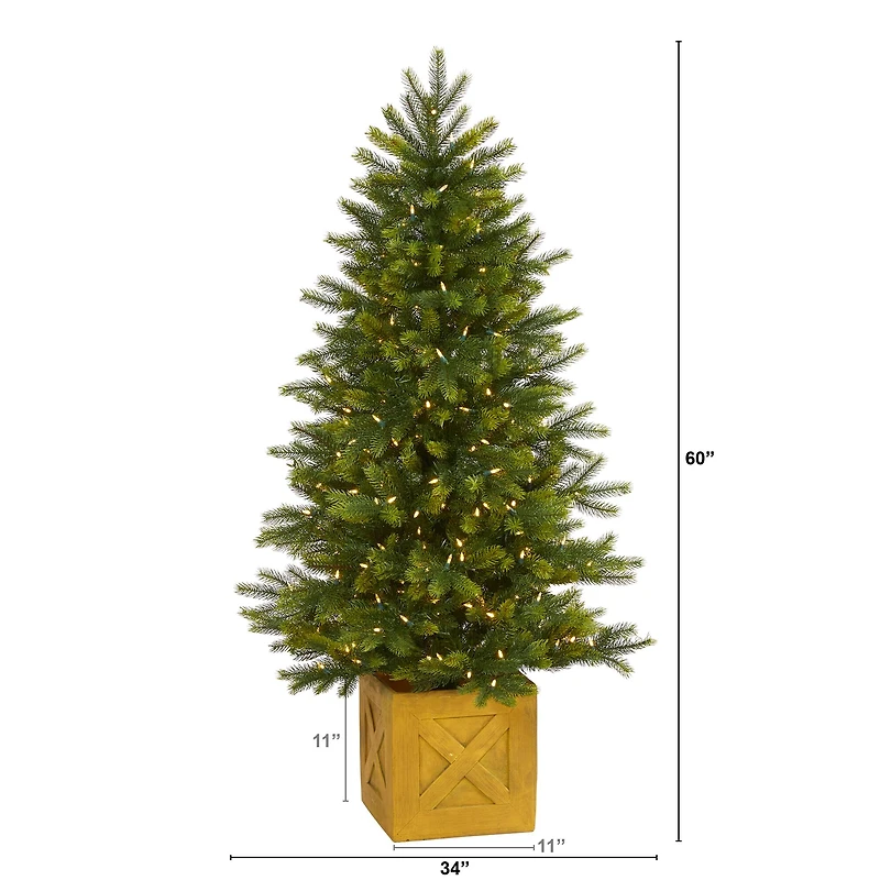 5ft. Pre-Lit Manchester Fir Artificial Christmas Tree with Multifunction LED Clear Warm Lights in Decorative Planter
