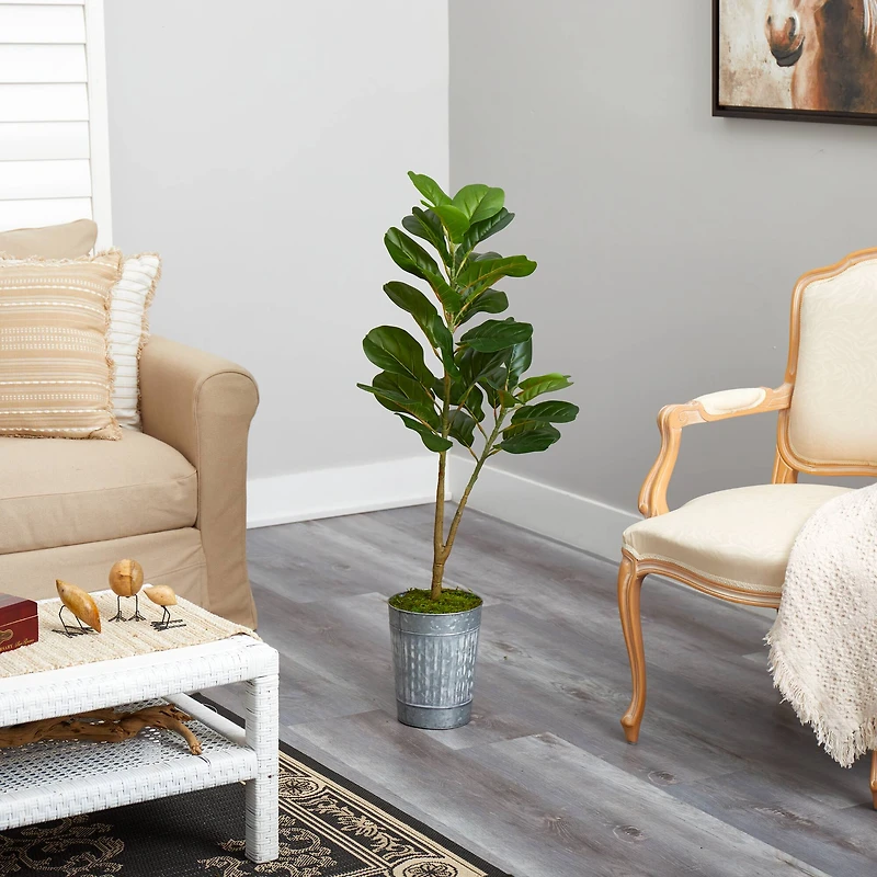 4ft. Fiddle Leaf Fig Tree in Metal Planter