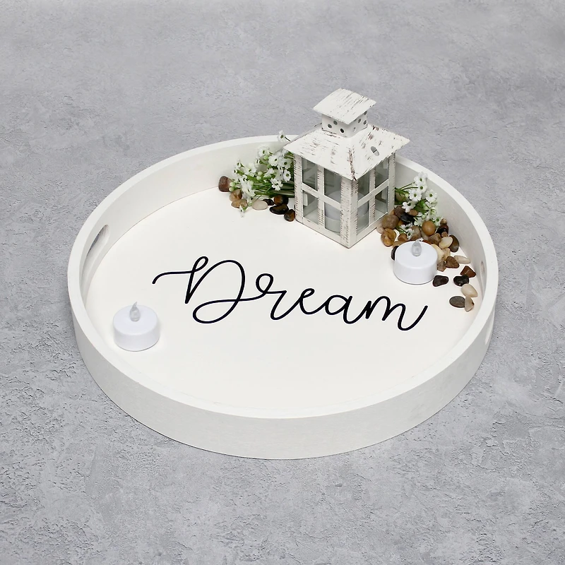 Elegant Designs™ 13.8" Round White Wash Dream Serving Tray with Handles