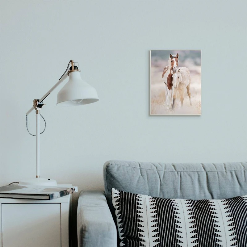 Stupell Industries Calm Horses in Muted Beige Meadow Photograph Wall Plaque