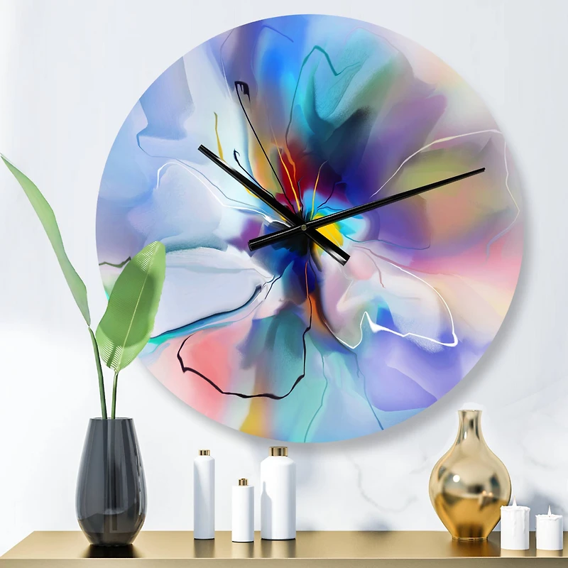 Designart Blue Abstract Flower Creative Modern Wall Clock