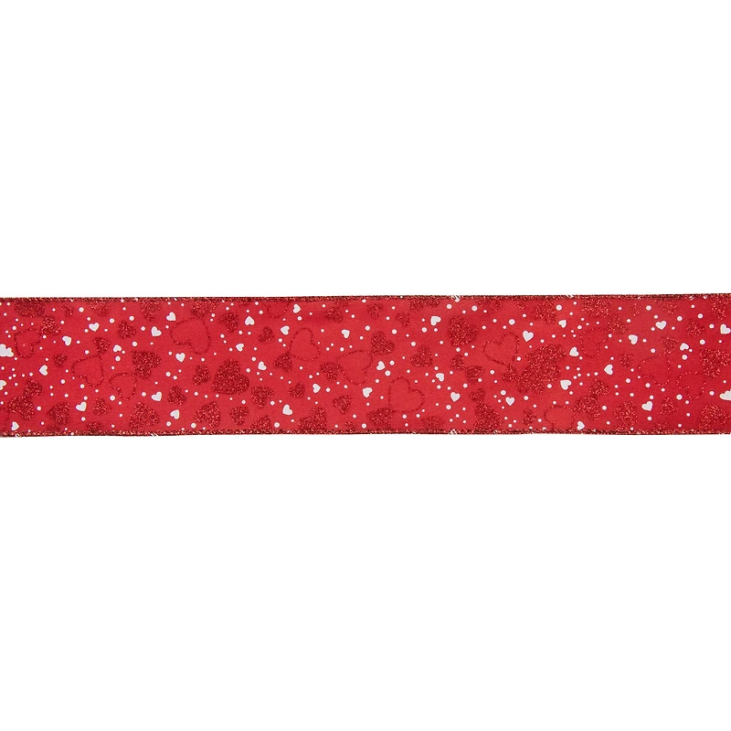 2.5" x 10yd. Red Hearts Valentine's Day Wired Craft Ribbon