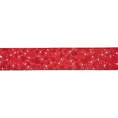 2.5" x 10yd. Red Hearts Valentine's Day Wired Craft Ribbon