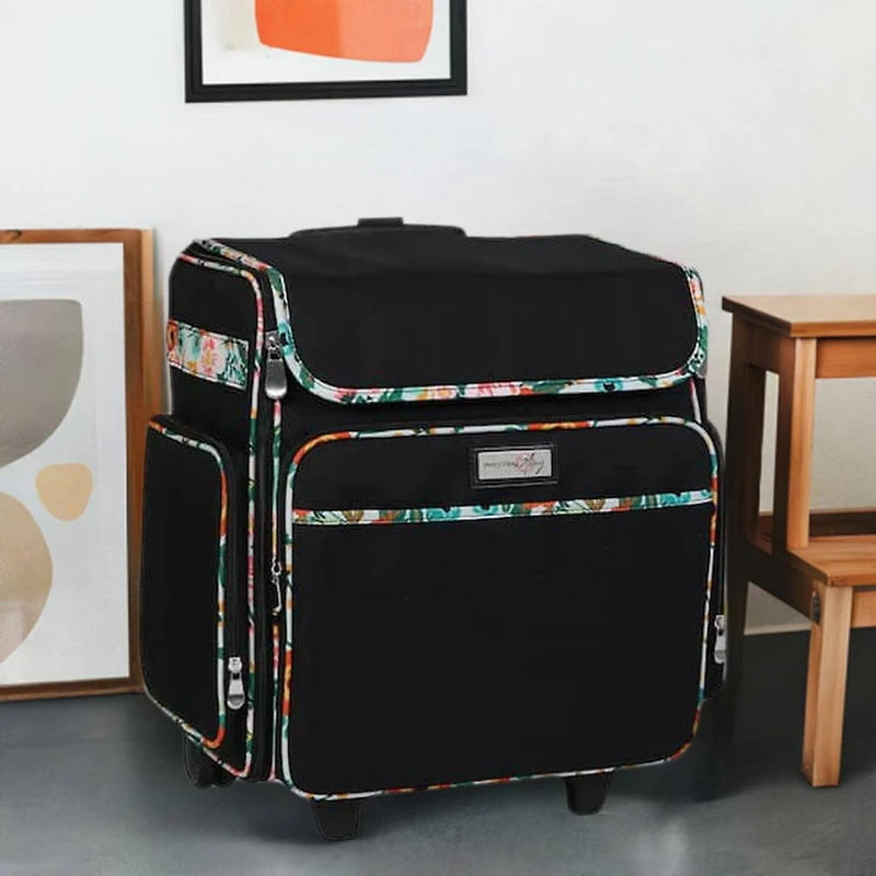 Everything Mary Black & Floral Rolling Scrapbook Travel Case