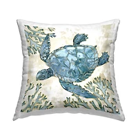 Stupell Industries Blue Swimming Sea Turtle Coral Outline Throw Pillow, 18" x 18"