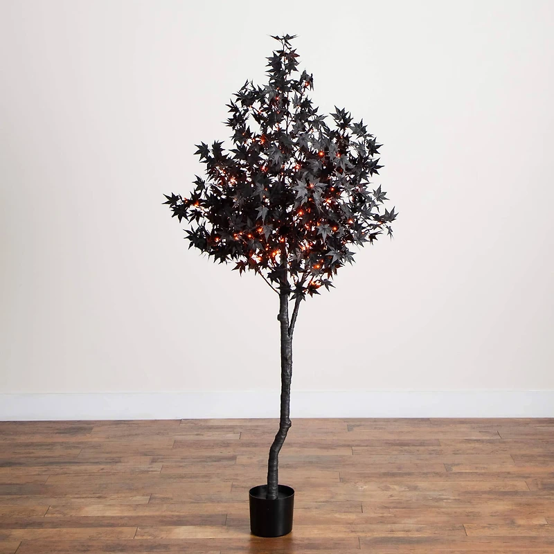 6ft. Pre-Lit Artificial Halloween Black Maple Tree with 300 Orange & Purple LED Lights