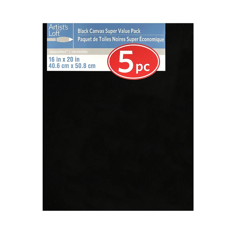 5 Pack 16" x 20" Black Canvas Super Value Pack by Artist's Loft®