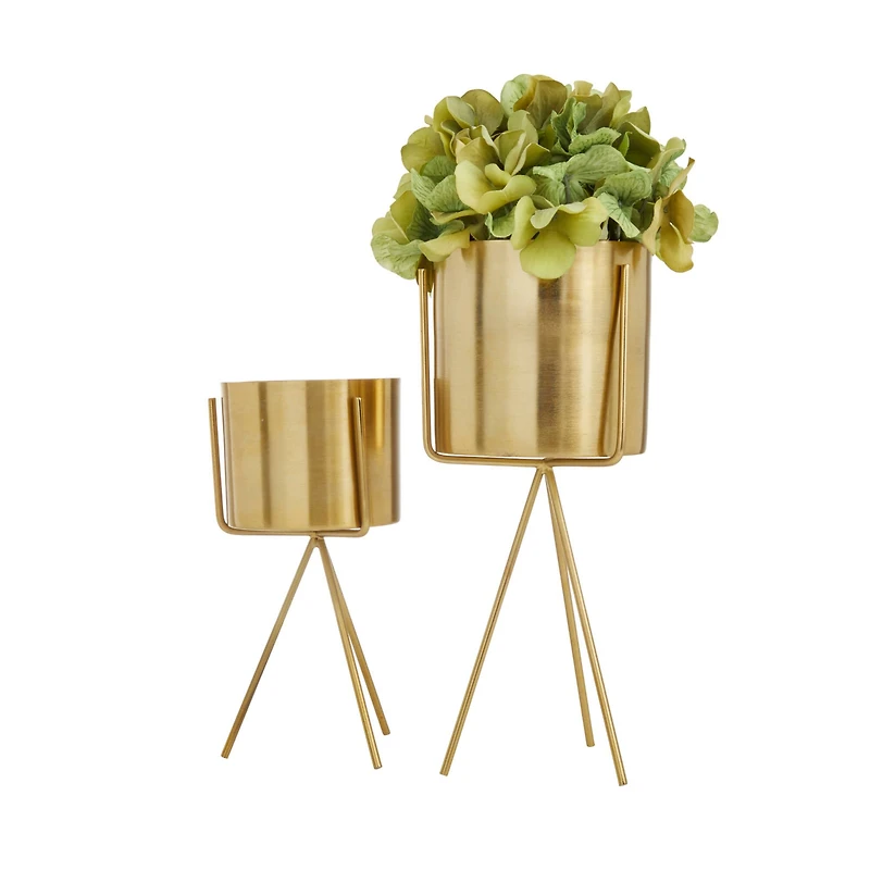 Gold Contemporary Planter, Set of 2" 12", 9"