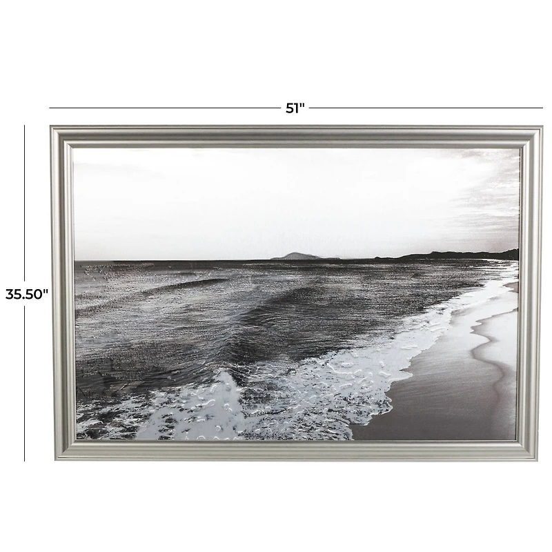 Silver Canvas Ocean Landscape Textured Framed Wall Art with Black & White Accents