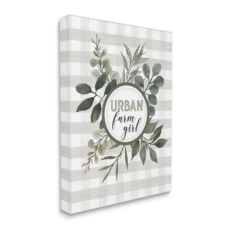 Stupell Industries Urban Farm Girl Phrase Botanical Branches Soft Plaid Canvas Wall Art