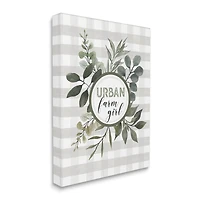Stupell Industries Urban Farm Girl Phrase Botanical Branches Soft Plaid Canvas Wall Art