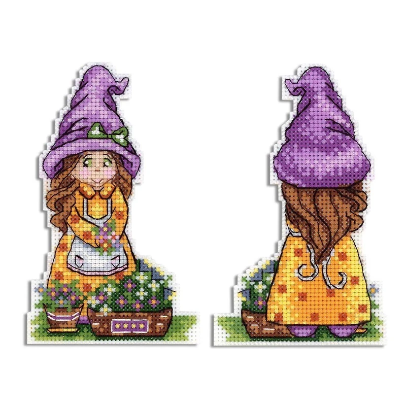 MP Studia Cute Gnome Lady Plastic Canvas Plastic Canvas Counted Cross Stitch Kit