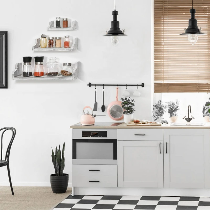 NEX™ Pale Gray Rustic Wood Floating Shelves Set with Metal Brackets