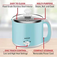 Brentwood Blue 1.6qt. 600 Watt Stainless Steel Electric Hot Pot Cooker & Food Steamer