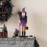 Glitzhome® 18.5"H Halloween Wooden Witch Nutcracker with Witch Cat Ornament