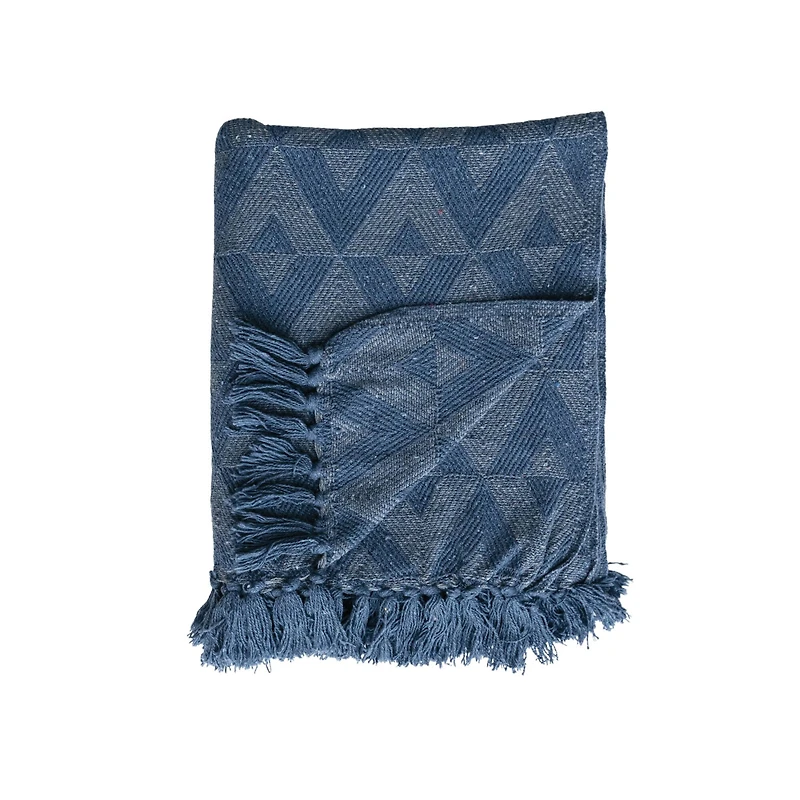 Hello Honey® Blue Azure Triad Cotton Blend Throw with Fringe