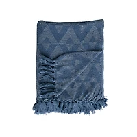 Hello Honey® Blue Azure Triad Cotton Blend Throw with Fringe