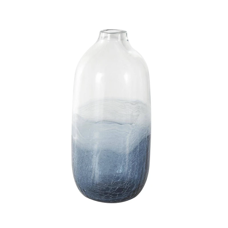 Dark Blue Glass Wavy Ombre Decorative Vase with Textured Base