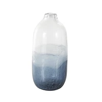 Dark Blue Glass Wavy Ombre Decorative Vase with Textured Base