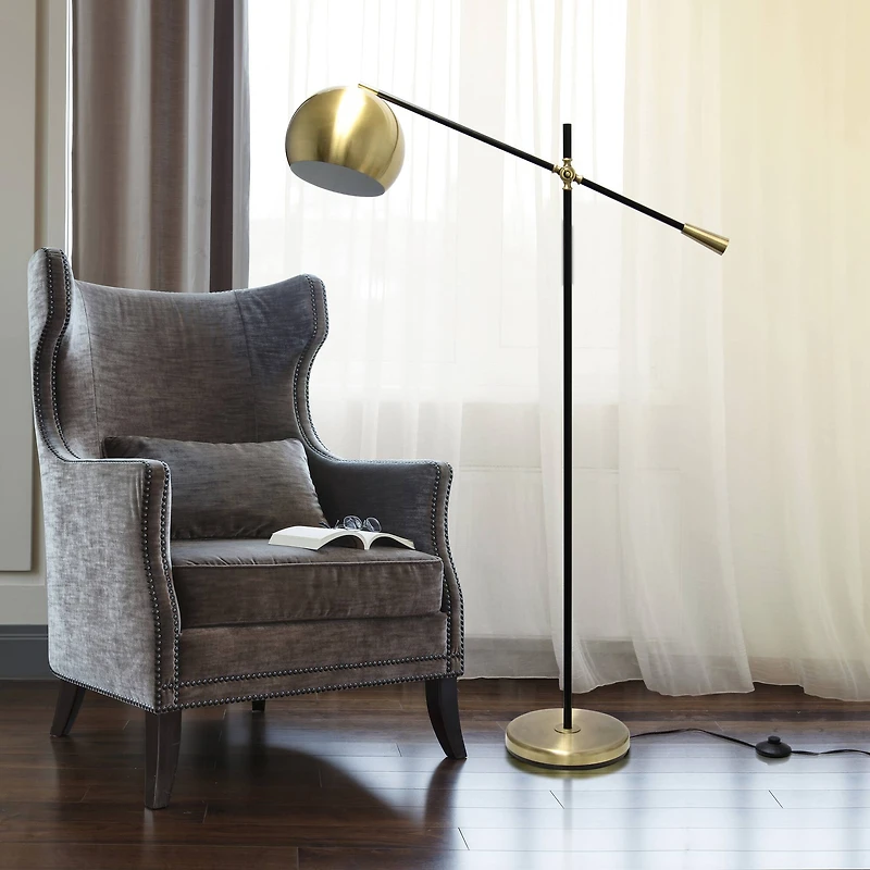 Lalia Home Black Matte Swivel Floor Lamp with Inner White Dome Shade