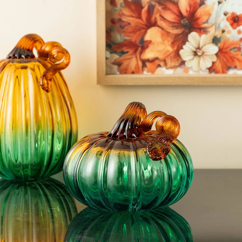 Glitzhome® 5.75" Gradient Turquoise Glass Pumpkin