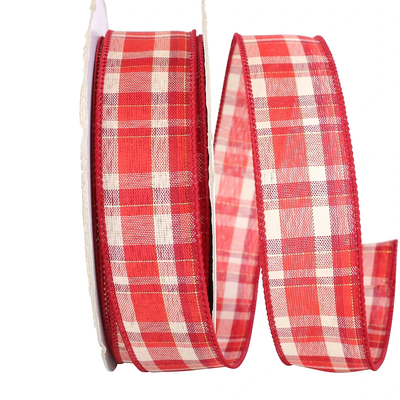JAM Paper 1.5" x 50yd. Wired Plaid Ribbon
