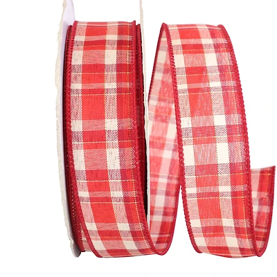 JAM Paper 1.5" x 50yd. Wired Plaid Ribbon