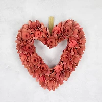 14" Salmon Pink Valentine's Day Wooden Floral Heart Wreath
