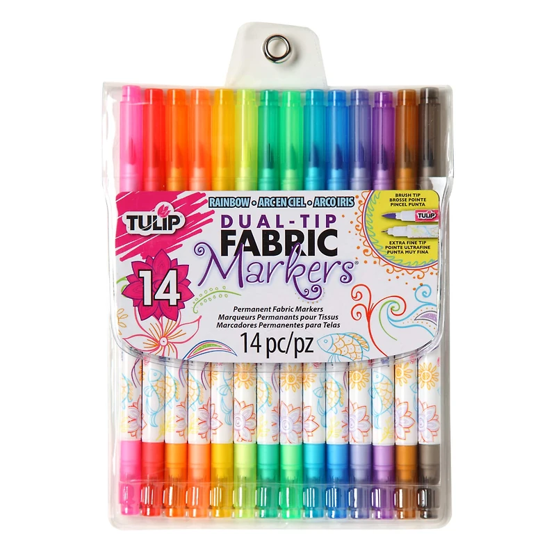 Tulip® Dual Tip Permanent Fabric Markers®, Set of 14