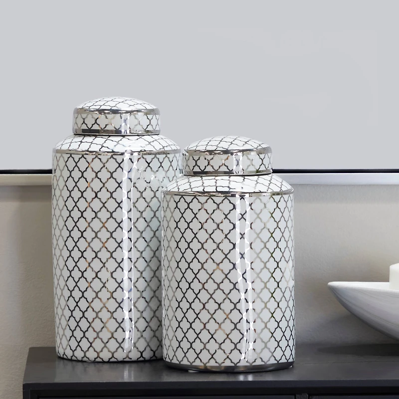 The Novogratz Silver & White Ceramic Geometric Decorative Jars Set