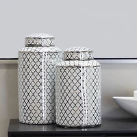 The Novogratz Silver & White Ceramic Geometric Decorative Jars Set
