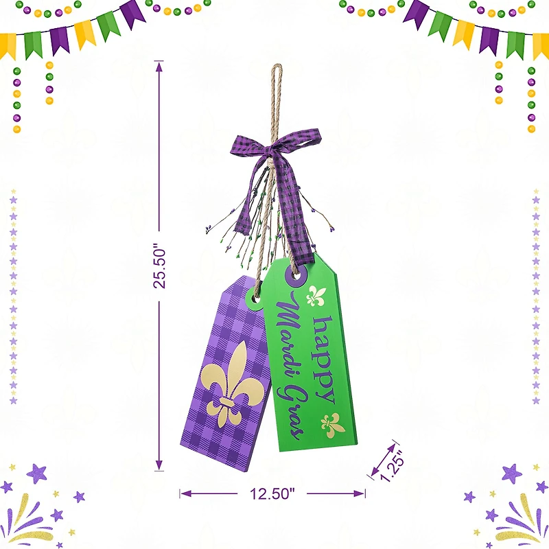 Glitzhome® 25.5" Happy Mardi Gras Day Wooden Bookmark Door Hanger