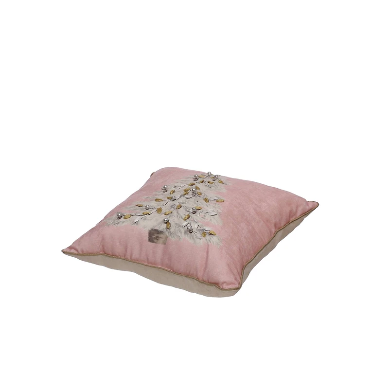 16" Pink Embroidered Christmas Tree Throw Pillow by Ashland®
