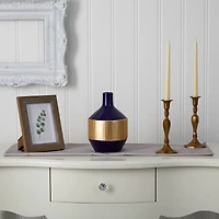 9" Lux Blue Ceramic Vase with Gold Band