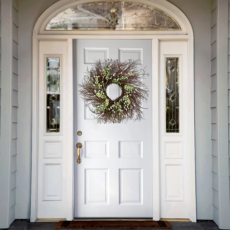 24" Spring White & Cream Forsythia Wreath