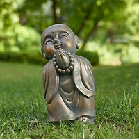 Glitzhome® 16.5" Faux Bronze Little Buddha Monk Garden Statue