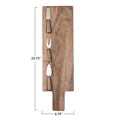 Hello Honey® Natural Wood Charcuterie Board with Inlay Stainless Steel Cheese Serving Utensils