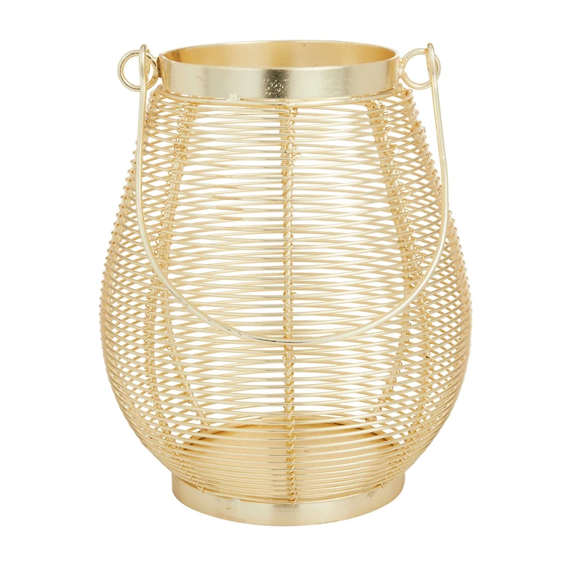 Gold Iron Glam Lantern, 9" x 7" x 7"