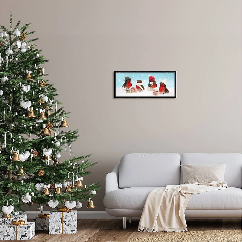 Stupell Industries Birds & Christmas Gifts Snowflakes Framed Giclee Art