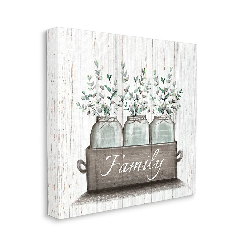 Stupell Industries Green Eucalyptus Foliage Jars with Family Sentiments Canvas Wall Art