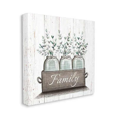 Stupell Industries Green Eucalyptus Foliage Jars with Family Sentiments Canvas Wall Art