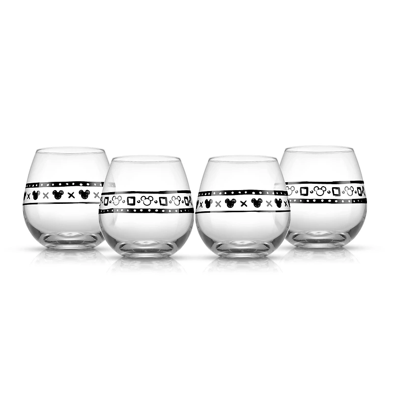 JoyJolt® Disney® 15oz. Geo Picnic Mickey Mouse Stemless Wine Glass Set, 4ct.