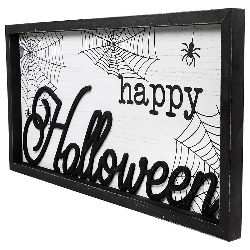 Stupell Industries Happy Halloween Spider Web Framed Giclee Art