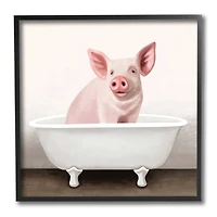 Stupell Industries Pink Farm Pig in Country Bath Tub Black Framed Wall Art