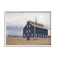 Stupell Industries Blue Farm Barn Landscape White Framed Wall Art